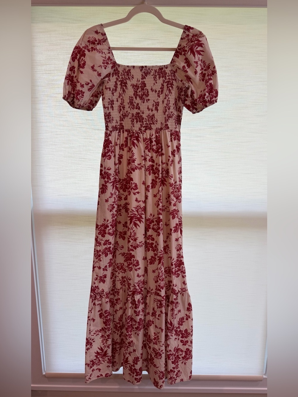 She + Sky Cream Maxi Dress with Burgundy Floral Print size small
